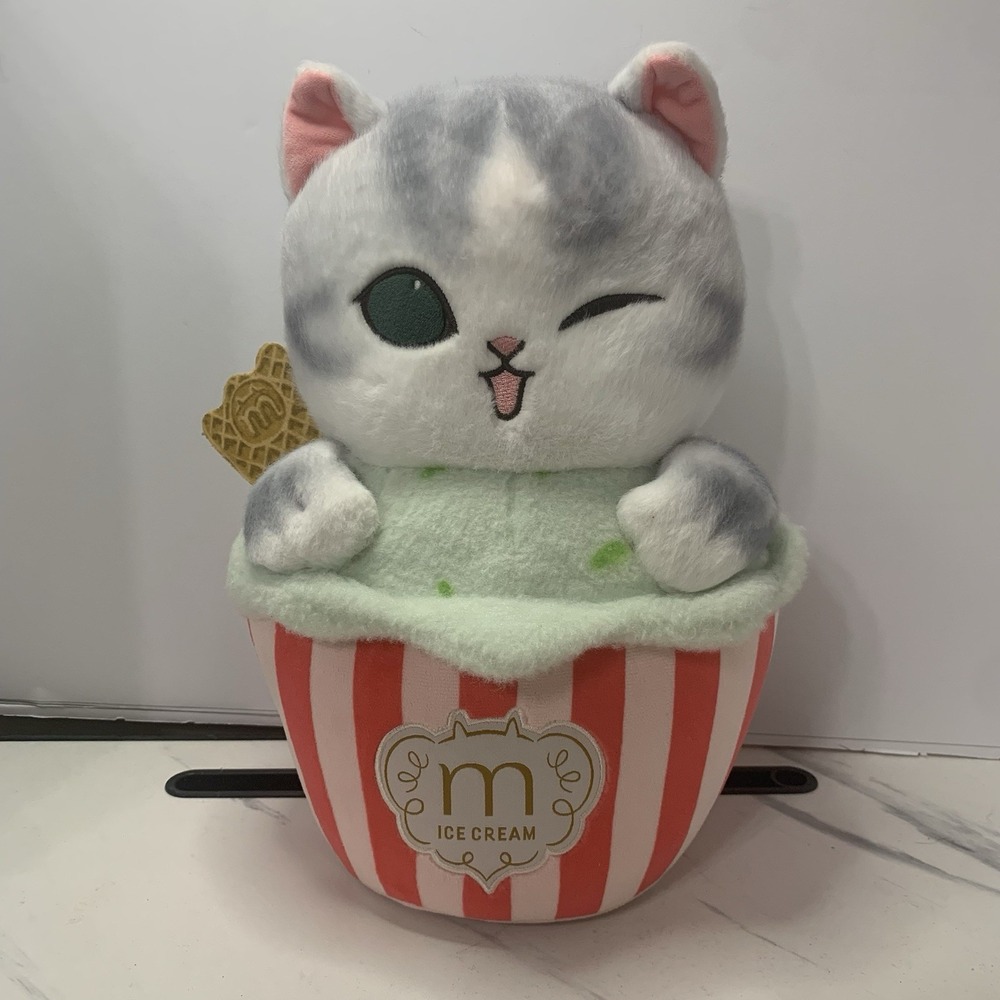 Miniso Mofusand Ice Cream Cats 12" Plush Medium gray Animal Toy
